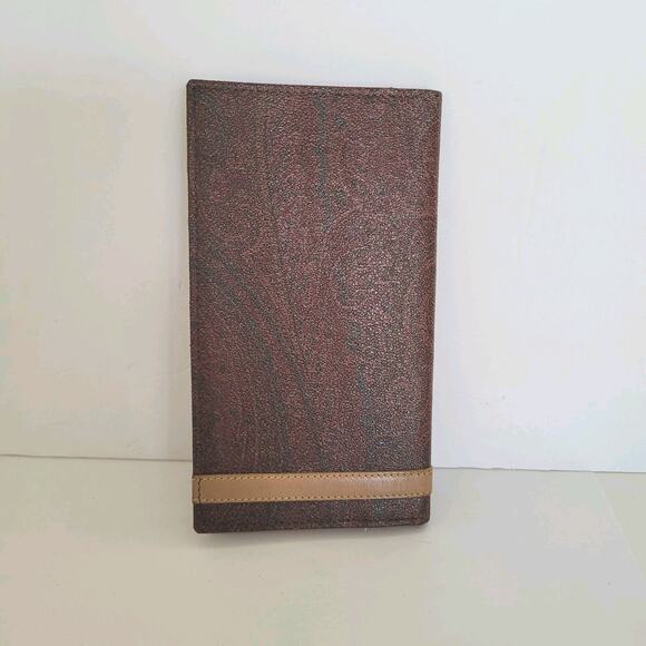 Etro Brown Large Leather Wallet Bifold Italian Paisley Card Bil Unisex Long Logo - Picture 2 of 10
